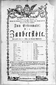 Plakat reklamujący premierę „Czarodziejskiego fletu” Wolfganga Amadeusza Mozarta we Freihaustheater (obecnie Theater an der Wien), 1791